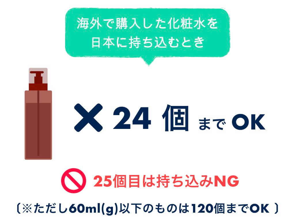 日本に持ち込みできる化粧水は24個まで
